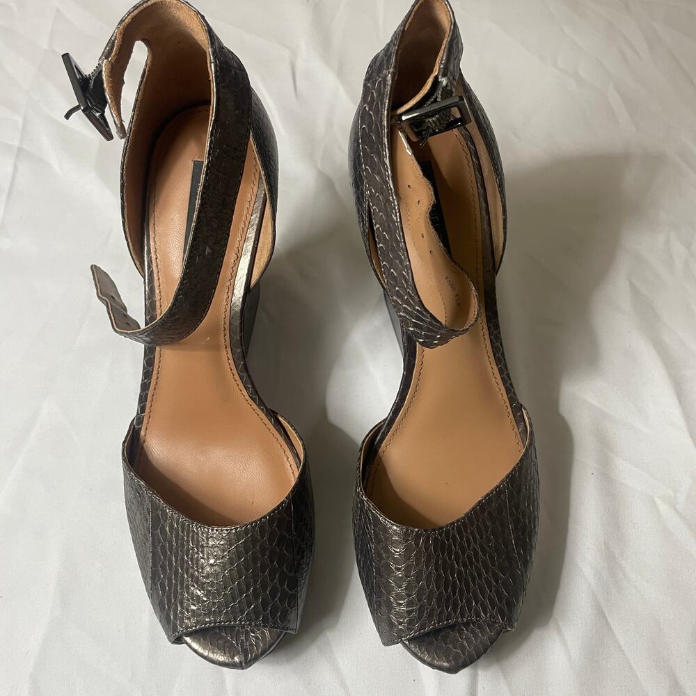 Rachel Zoe Ankle Strap Peep Toe Wedge - Women Size 8.5 - Charcoal